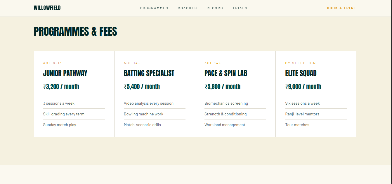 🏏 Cricket Academy interface view 2